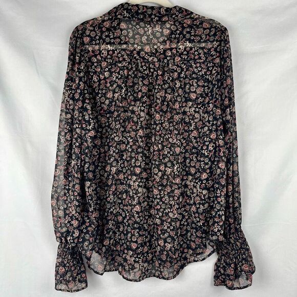 Festi Women Button Up Sheer Floral Paisley Blouse 1 14/16 - Picture 3 of 11
